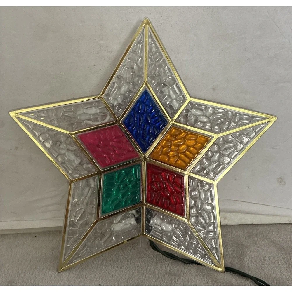 Christmas Star Tree Topper Faux Stained Glass Lights 9